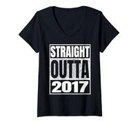 Femme Straight Outta 2017 Vintage 2017 Classic Birth of Birthday T-Shirt avec Col en V