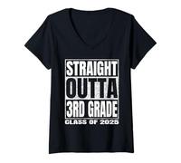 Femme Straight Outta 3rd Grade Graduate Class Of 2025 Third Grade T-Shirt avec Col en V