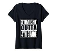 Femme Straight Outta 4th Grade Class 2026 Graduation Fourth Grade T-Shirt avec Col en V