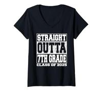 Femme Straight Outta 7th Grade Funny 2025 Seventh Grade Graduation T-Shirt avec Col en V