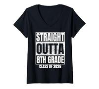 Femme Straight Outta 8th Grade Class 2026 Graduation Eighth Grade T-Shirt avec Col en V