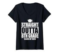 Femme Straight Outta 8th Grade Graduation Class 2026 Eighth Grade T-Shirt avec Col en V