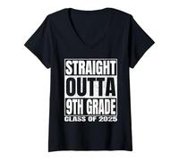 Femme Straight Outta 9th Grade Class 2025 Graduation Ninth Grade T-Shirt avec Col en V