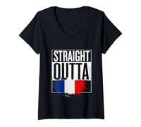Femme Straight Outta Bastille Day France Drapeau français drôle T-Shirt avec Col en V