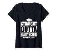 Femme Straight Outta Beauty School Graduation Class 2026 Graduate T-Shirt avec Col en V