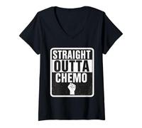 Femme Straight Outta Chemo Therapy Beat Cancer Survivor Homme Femme T-Shirt avec Col en V