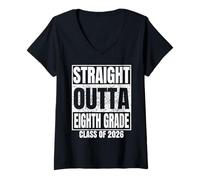 Femme Straight Outta Eighth Grade Class 2026 Graduation 8th Grade T-Shirt avec Col en V