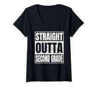Femme Straight Outta Second Grade Graduation Class 2026 2nd Grade T-Shirt avec Col en V