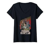 Femme Stranger Things Friends Don't Lie Poster T-Shirt avec Col en V