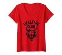 Femme Stranger Things Hellfire Spray Logo T-Shirt avec Col en V, Rouge, XL