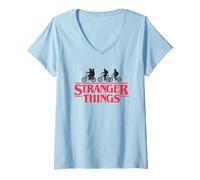 Femme Stranger Things Silhouette Bike Logo T-Shirt avec Col en V