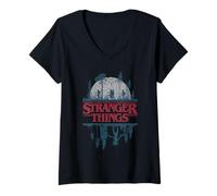 Femme Stranger Things Silhouette T-Shirt avec Col en V