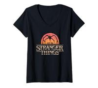 Femme Stranger Things Sunset Logo T-Shirt avec Col en V