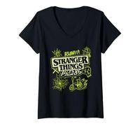 Femme Stranger Things Tales from '85 Graffiti Glow T-Shirt avec Col en V