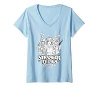 Femme Stranger Things Tales from '85 Group Sketch T-Shirt avec Col en V