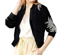 Femme Strass Veste Courte Manteau d'hiver Bomber Fermetures À Glissière Vestes Manteaux De Baseball Black M