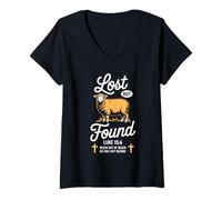 Femme Streetwear chrétien en Forme de Mouton Perdu mais retrouvé T-Shirt avec Col en V