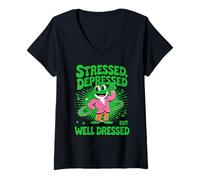 Femme Stressed Depressed But Well Dressed Funny Frog Adult Humor T-Shirt avec Col en V