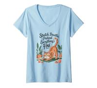 Femme Stretch Breathe Faites semblant que tout est beau yoga pour chat T-Shirt avec Col en V