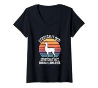 Femme Stretch It Out Drama Llama Free Retro T-Shirt avec Col en V