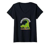 Femme Stretchosaurus Citation drôle Yoga Dinosaure Fitness T-Shirt avec Col en V