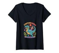 Femme Stretchosaurus Citation drôle Yoga Dinosaure Fitness T-Shirt avec Col en V