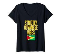 Femme Strictly Guyanese Vibes Guyana Flag Carnival T-Shirt avec Col en V