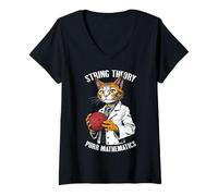 Femme String Theory Chat Drôle Physique Mathématiques Scientifique Mathématiques Mathématiques Mathématiques T-Shirt avec Col en V