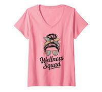 Femme Strong Wellness Squad Pretty Fitness Diva Girls Vibes Crew T-Shirt avec Col en V
