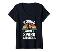 Femme Strong Women Spark Stronger Feminist Power Citation T-Shirt avec Col en V