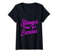 Femme Stronger Than My Excuses Drôle Bodybuilding T-Shirt avec Col en V