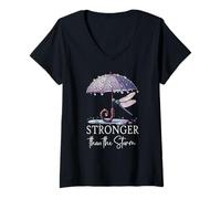 Femme Stronger Than the Storm Psalm 93 Purple Dragonfly Christian T-Shirt avec Col en V