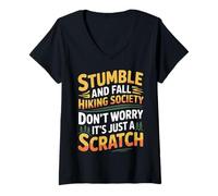 Femme Stumble and Fall Hiking Club Just A Scratch No Worry - T-Shirt avec Col en V