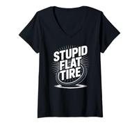 Femme Stupid Flat Tire Roue de vélo Pun Rolling Humour T-Shirt avec Col en V