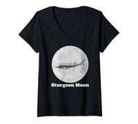 Femme Sturgeon Lune Astrologie Pleine Lune Space Science Phase de la Lune T-Shirt avec Col en V
