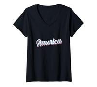 Femme Style américain des années 70 T-Shirt avec Col en V