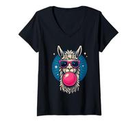 Femme Style bande dessinée lama Bubblegum cool T-Shirt avec Col en V