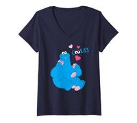 Femme Style de Biscuits rétro Hungry Pose de Sesame Street Cookie Monster T-Shirt avec Col en V