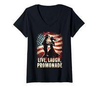Femme Style de Danse Live, Laugh, Promenade Square T-Shirt avec Col en V