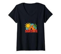 Femme Style de Paysage Solaire du désert du sud-Ouest de Santa Fe Adobe Sunset T-Shirt avec Col en V