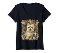 Femme Style Floral de Norwich Terrier William Morris T-Shirt avec Col en V
