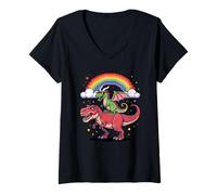 Femme Style Pixel Art Dragon T-Rex Tyrannosaure Graphiques 8 Bits T-Shirt avec Col en V