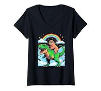 Femme Style Pixel Art Paresseux T-Rex Tyrannosaure Graphisme 8 Bit T-Shirt avec Col en V