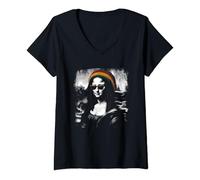Femme Style rasta Mona-Lisa - Reggae rasta vintage Mona-Lisa T-Shirt avec Col en V
