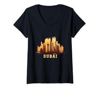 Femme Style rétro Dubaï, Horizon de la Ville des Émirats Arabes Unis T-Shirt avec Col en V