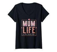 Femme Style rétro Love Mum Life is The Best Life for My Best Mum T-Shirt avec Col en V