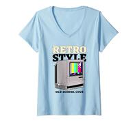 Femme Style rétro Old School Love (Graphique TV Vintage) T-Shirt avec Col en V