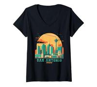 Femme Style rétro San Antonio, Texas City Skyline T-Shirt avec Col en V