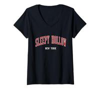 Femme Style Sportif Universitaire New-yorkais de Sleepy Hollow T-Shirt avec Col en V