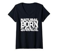 Femme Style vieilli Natural Born Savage T-Shirt avec Col en V
